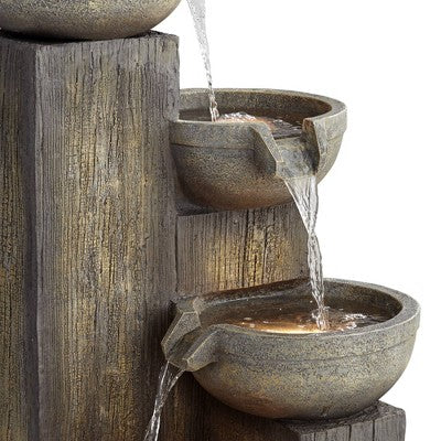  John Timberland Four Tier Rustic Cascading Outdoor Floor Water Fountain With LED Light 40 1/2" For Yard Garden Patio Home Deck Porch House Roof