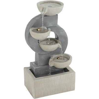  Tarin Four Bowl 23 1/2" High Large Modern Indoor Outdoor Decor Gray Faux Stone Floor Fountain With Light LED Cascading Outside