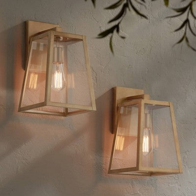 John Timberland Arrington Modern Outdoor Wall Light Fixtures Set Of 2 Soft Gold Metal 13" Clear Glass For Post Exterior Barn Deck House Porch Yard
