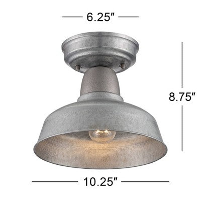  John Timberland Urban Barn Rustic Industrial Farmhouse Semi Flush Mount Outdoor Ceiling Light Galvanized Metal 8 3/4" For Post Exterior Barn Deck Yard