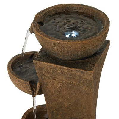  John Timberland Cascading Bowls Rustic Cascading Bowls Outdoor Floor Water Fountain With LED Light 27 1/2" For Yard Garden Patio Home Deck Porch