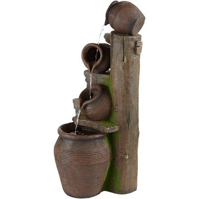  John Timberland Four Pot Rustic Cascading Outdoor Floor Water Fountain With LED Light 39 1/4" For Yard Garden Patio Deck Porch House Exterior