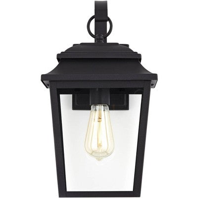  John Timberland Bellis Verde Modern Outdoor Wall Light Fixtures Set Of 2 Textured Black Lantern Frame 15 1/4" Clear Glass For Post Exterior
