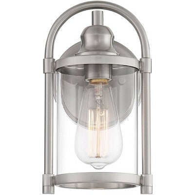  John Timberland Rustic Farmhouse Outdoor Wall Light Fixtures Set Of 2 Brushed Nickel 10 1/4" Clear Glass For Exterior Barn Deck House Porch Yard Patio