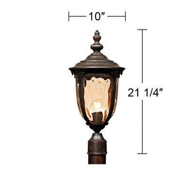  John Timberland Bellagio Rustic Outdoor Post Light Veranda Bronze 21" Hammered Glass For Exterior Barn Deck Post Light House Porch Yard Patio Home