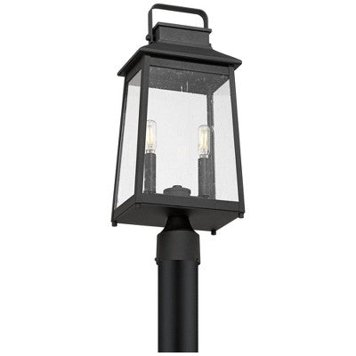  John Timberland Jubliee 20 1/4" High Modern Outdoor Post Light Fixture Pole Porch House Exterior 2-Light Weatherproof Black Metal Clear Glass Shade