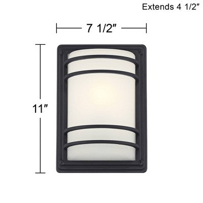  John Timberland Habitat Modern Industrial Outdoor Wall Light Fixtures Set Of 2 Black Metal 11" Frosted Glass For Post Exterior Barn Deck