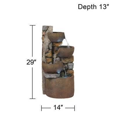  John Timberland Ashmill Urn Rustic Cascading Outdoor Floor Water Fountain With LED Light 29" For Yard Garden Patio Deck Porch Exterior Balcony